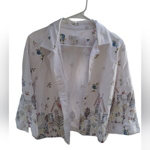 Christopher & Banks XL White Button-Up Shirt Cottagecore Floral House Print